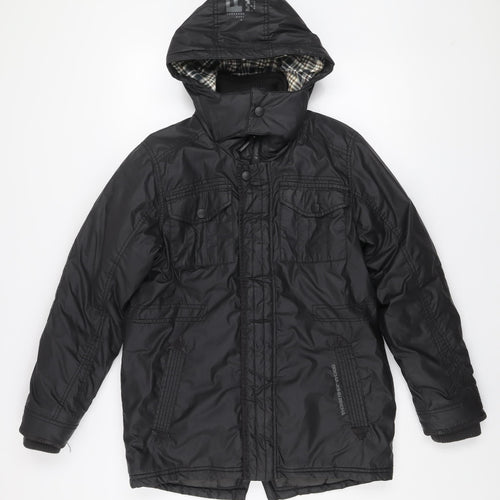 Rocha John Rocha Boys Black Hooded Parka Coat 13-14 Years Lined Winter Jacket
