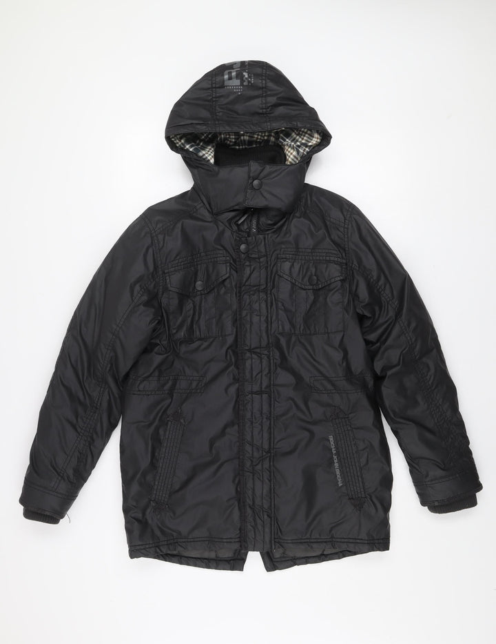 Rocha John Rocha Boys Black Hooded Parka Coat 13-14 Years Lined Winter Jacket