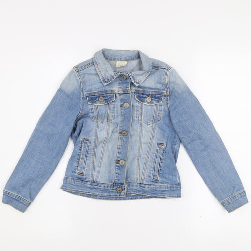 Zara Girls Blue Denim Basic Jacket Size 8 Years Button Front