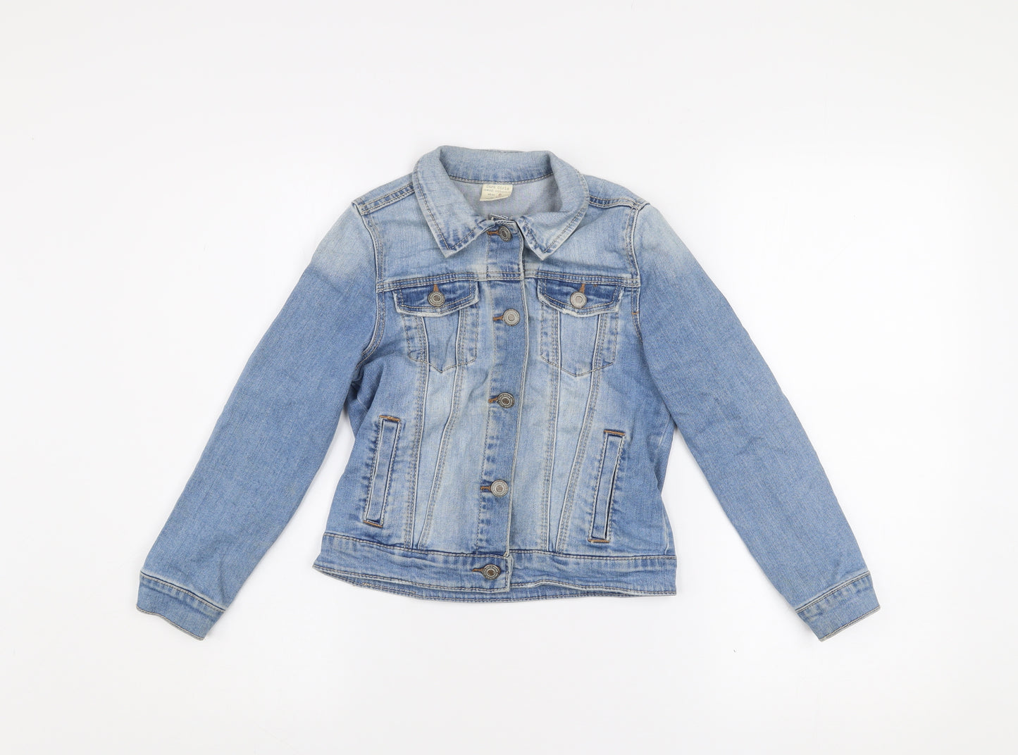 Zara Girls Blue Denim Basic Jacket Size 8 Years Button Front