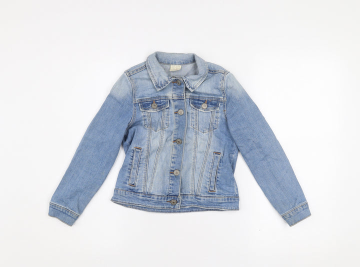 Zara Girls Blue Denim Basic Jacket Size 8 Years Button Front