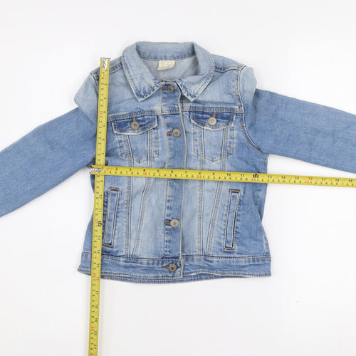 Zara Girls Blue Denim Basic Jacket Size 8 Years Button Front