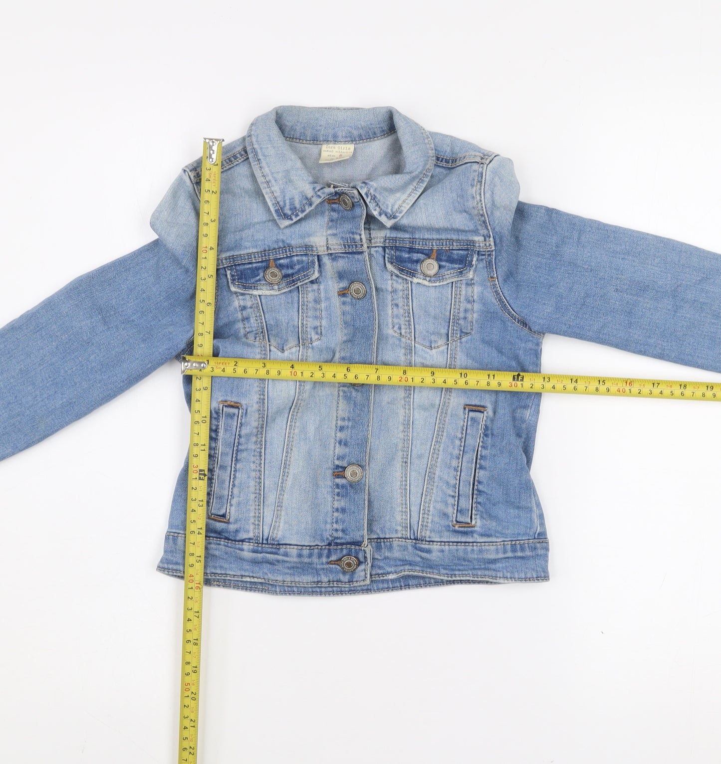 Zara Girls Blue Denim Basic Jacket Size 8 Years Button Front