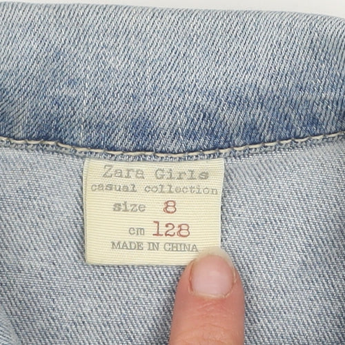 Zara Girls Blue Denim Basic Jacket Size 8 Years Button Front