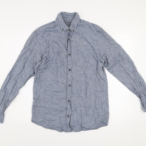 Jack & Jones Essentials Men’s Blue Cotton Flannel Button-Up Shirt Size M