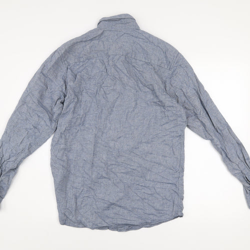 Jack & Jones Essentials Men’s Blue Cotton Flannel Button-Up Shirt Size M