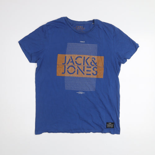 Jack & Jones Men Blue Graphic Print Cotton Crew Neck T-Shirt M
