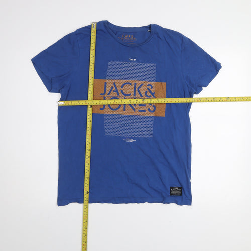 Jack & Jones Men Blue Graphic Print Cotton Crew Neck T-Shirt M