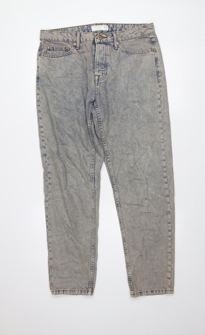 Topman Men’s Blue Acid Wash Relaxed Fit Straight Jeans W32 L34