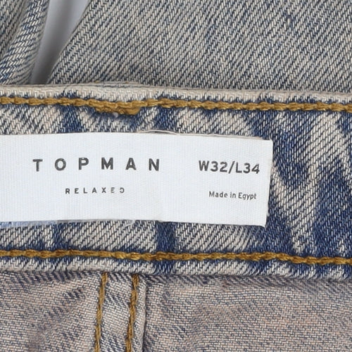 Topman Men’s Blue Acid Wash Relaxed Fit Straight Jeans W32 L34