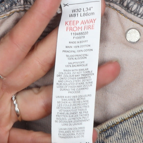 Topman Men’s Blue Acid Wash Relaxed Fit Straight Jeans W32 L34