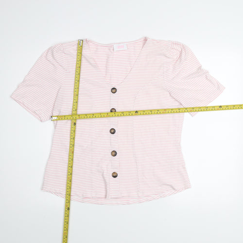 Savida Women Light Pink Striped Button Blouse Size 16 V-Neck
