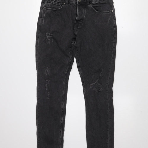 Denim Co Men's Black Slim Fit Distressed Jeans W30 L30
