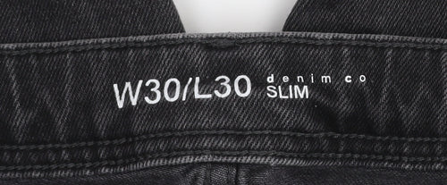 Denim Co Men's Black Slim Fit Distressed Jeans W30 L30