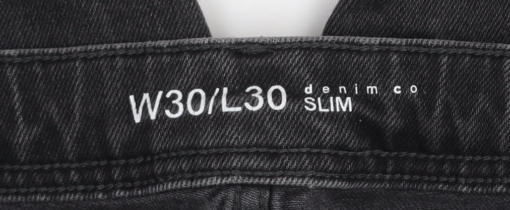 Denim Co Men's Black Slim Fit Distressed Jeans W30 L30