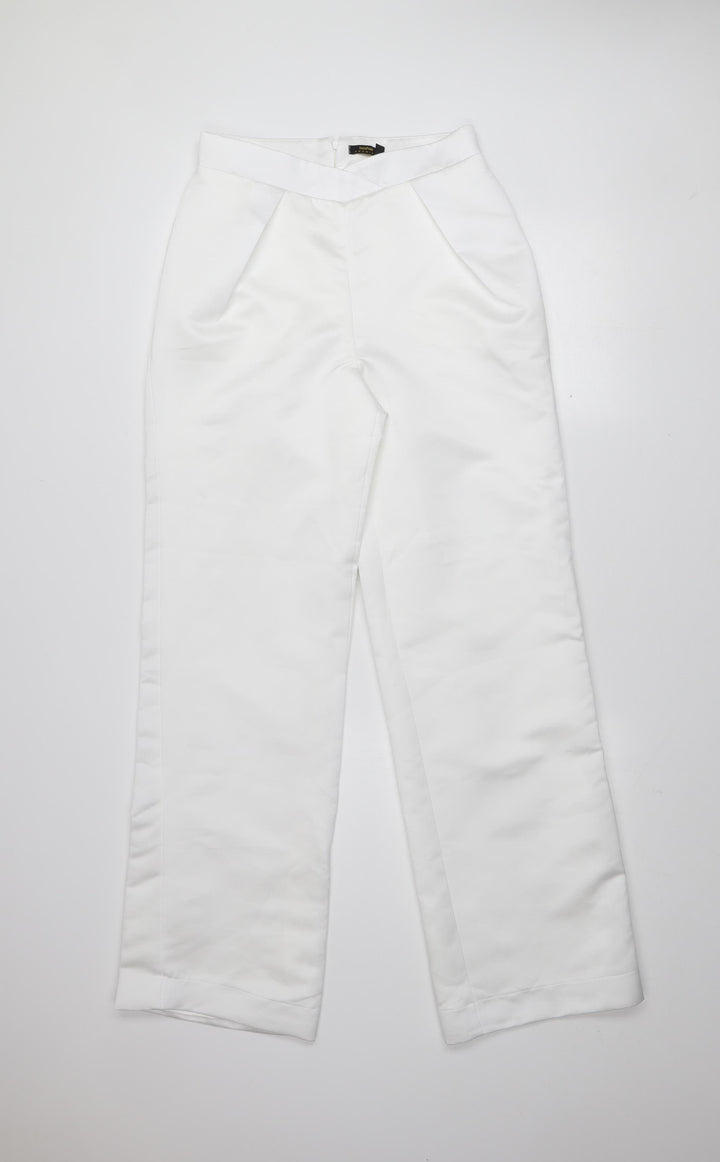 Boohoo Premium Women White UK 8 Wide-Leg High Waist Trousers
