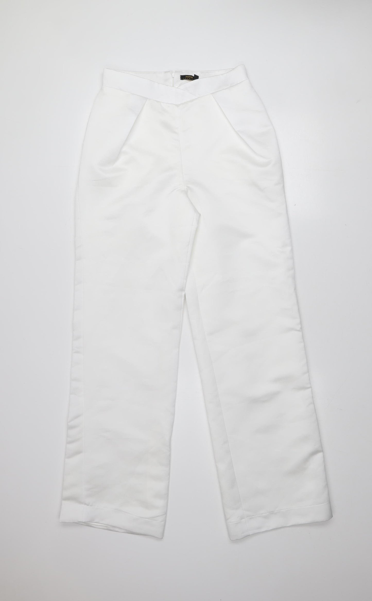 Boohoo Premium Women White UK 8 Wide-Leg High Waist Trousers