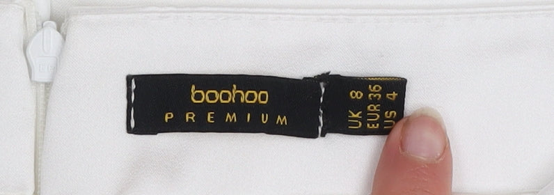 Boohoo Premium Women White UK 8 Wide-Leg High Waist Trousers
