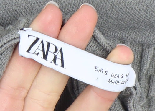 ZARA Women Grey Jogger Trousers S Relaxed Fit Cotton Blend
