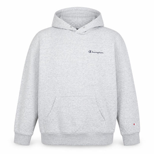 Front view of Champion women’s grey pullover hoodie l 58% cotton 42% polyester