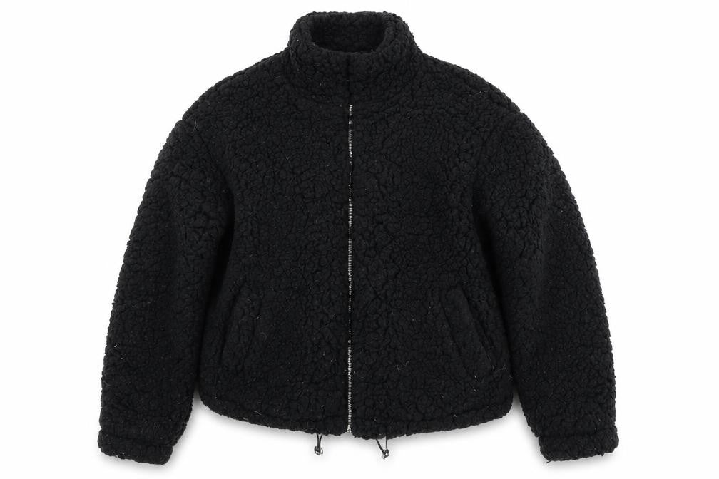 Front view of New Look Women's Black Fleece Zip Jacket, size S, Casual Winter