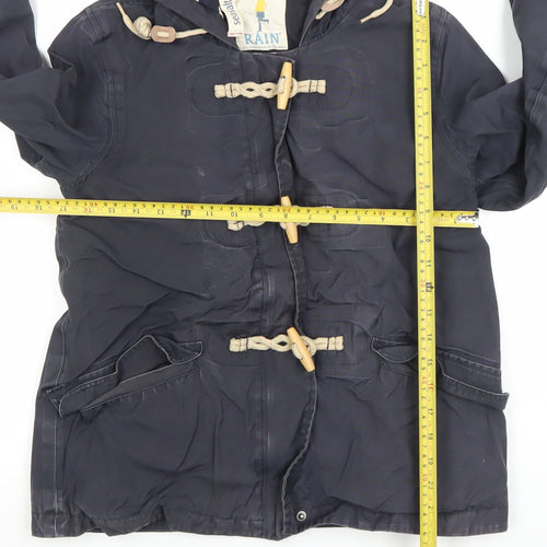 Seasalt Women Navy Hooded Duffle Rain Coat Size 10 Organic Cotton