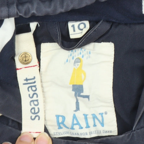 Seasalt Women Navy Hooded Duffle Rain Coat Size 10 Organic Cotton