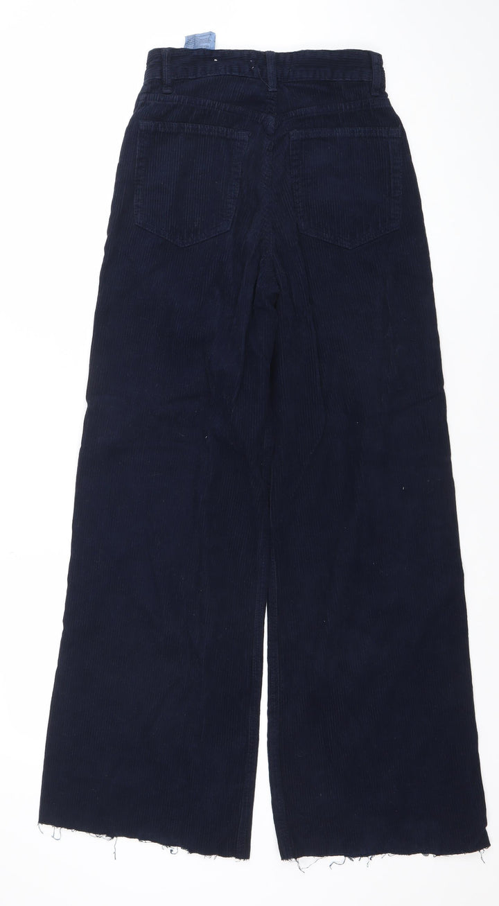 PULL&BEAR Womens Blue Corduroy Wide-Leg Trousers Size 4