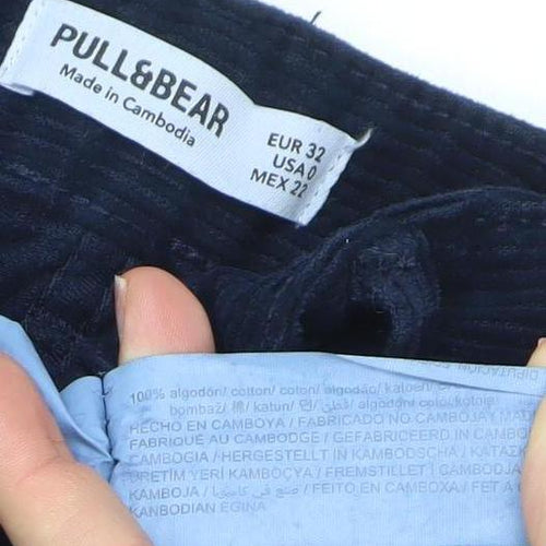 PULL&BEAR Womens Blue Corduroy Wide-Leg Trousers Size 4
