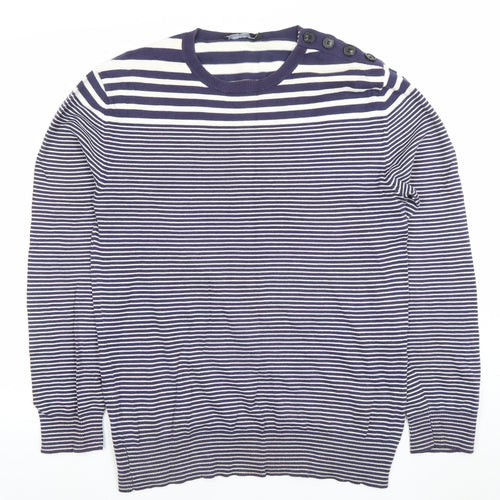 French Connection Women's Blue Striped Cotton Jumper Size M