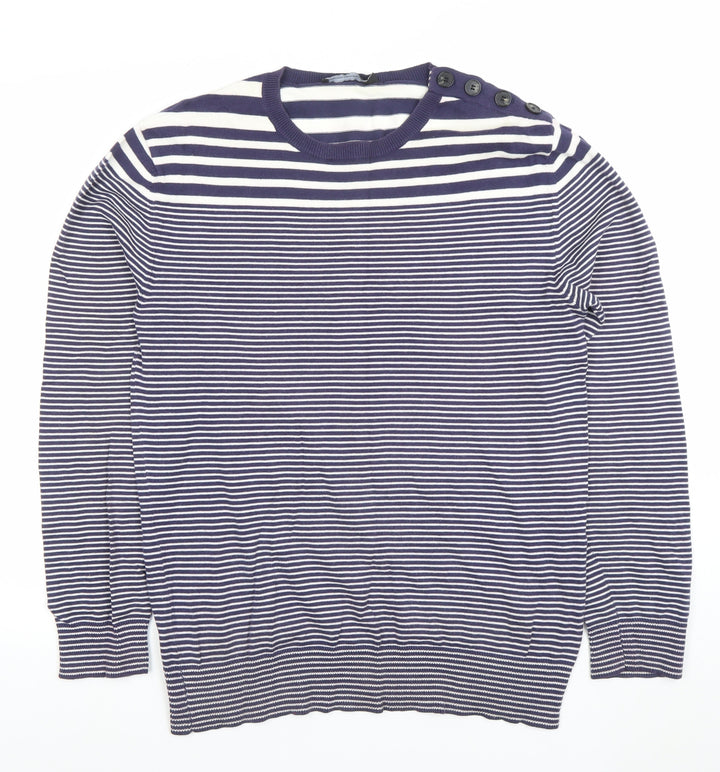 French Connection Women's Blue Striped Cotton Jumper Size M