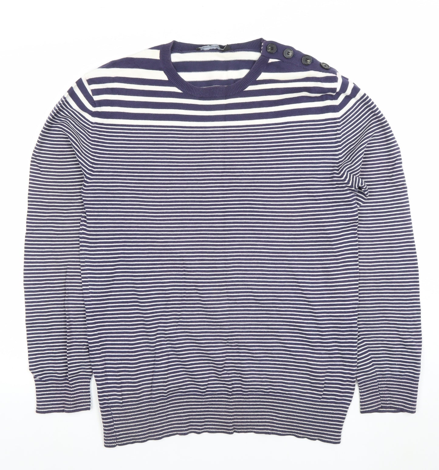 French Connection Women's Blue Striped Cotton Jumper Size M