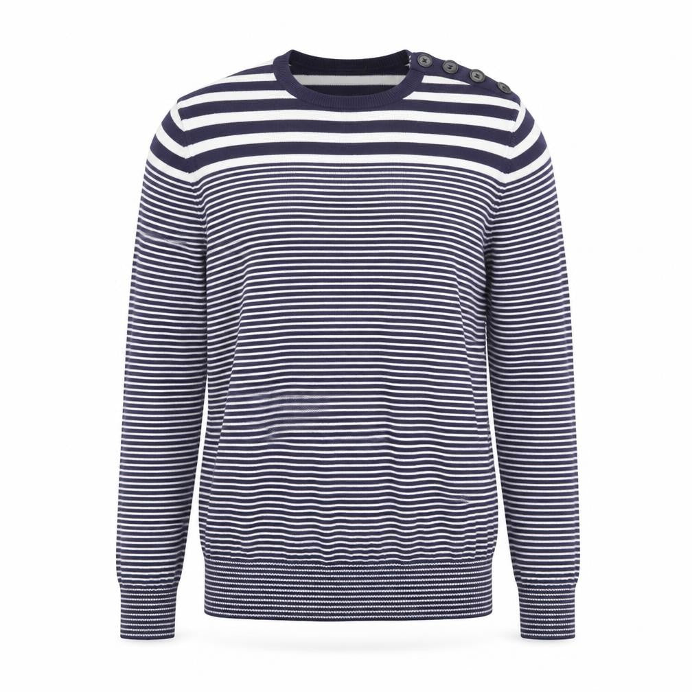 Front view of French Connection Women's Blue Striped Cotton Jumper, size M