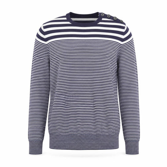 Front view of French Connection Women's Blue Striped Cotton Jumper, size M