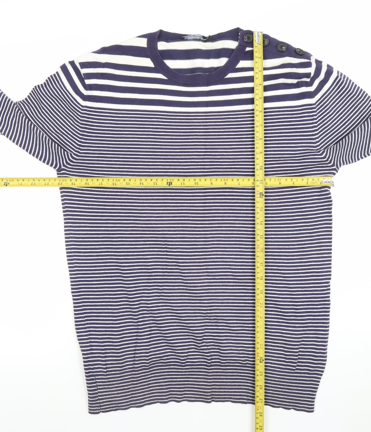 French Connection Women's Blue Striped Cotton Jumper Size M