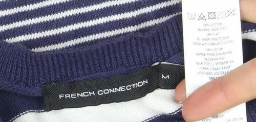 French Connection Women's Blue Striped Cotton Jumper Size M