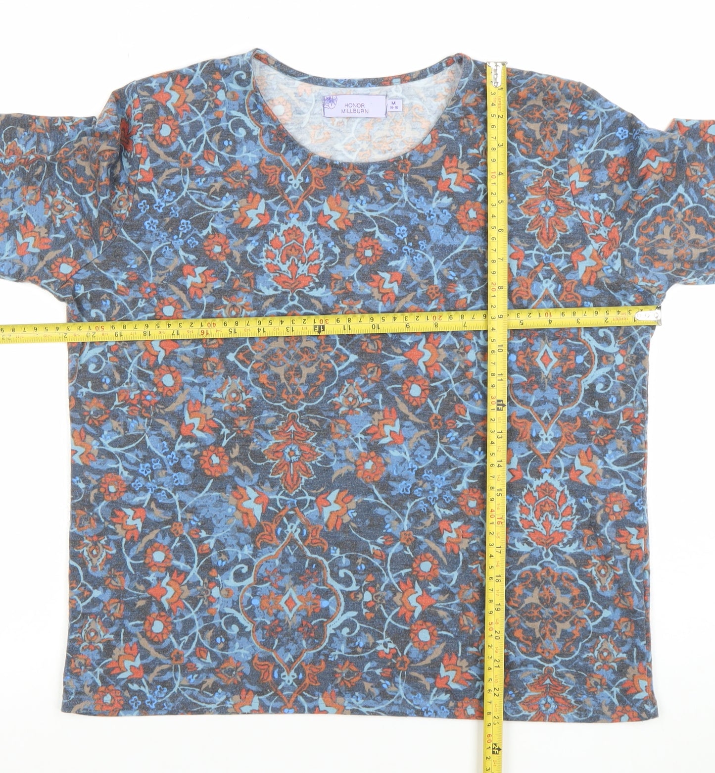 Honor Millburn Women's Multicoloured Floral 3/4 Sleeve Jersey Top Size 14-16