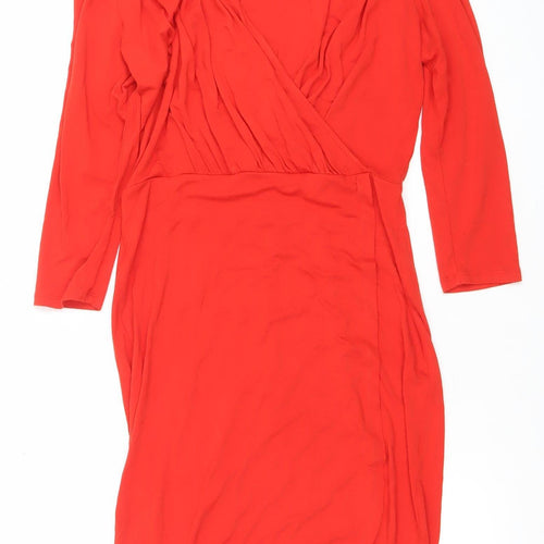 H&M Women’s Red Bodycon Knee Length V-Neck Dress Size S