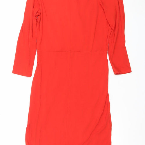 H&M Women’s Red Bodycon Knee Length V-Neck Dress Size S