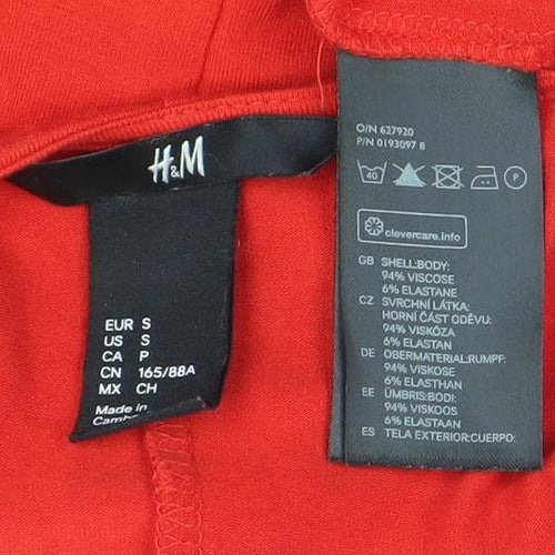 H&M Women’s Red Bodycon Knee Length V-Neck Dress Size S