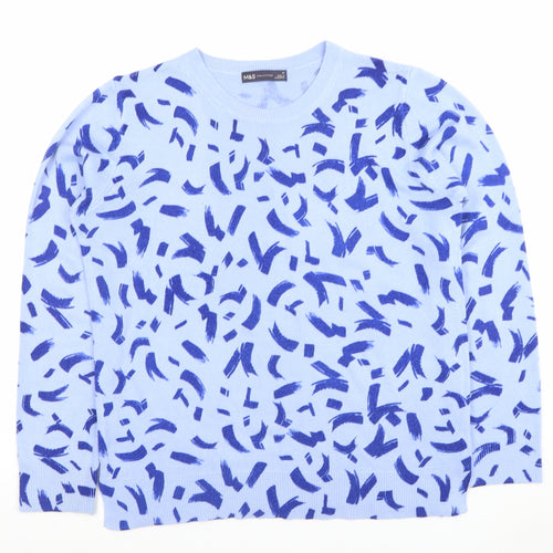 Marks and Spencer Women’s Blue Geometric Acrylic Crew Neck Jumper Size 12