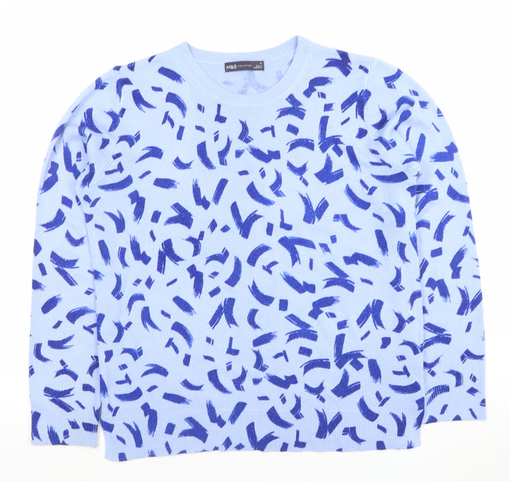 Marks and Spencer Women’s Blue Geometric Acrylic Crew Neck Jumper Size 12