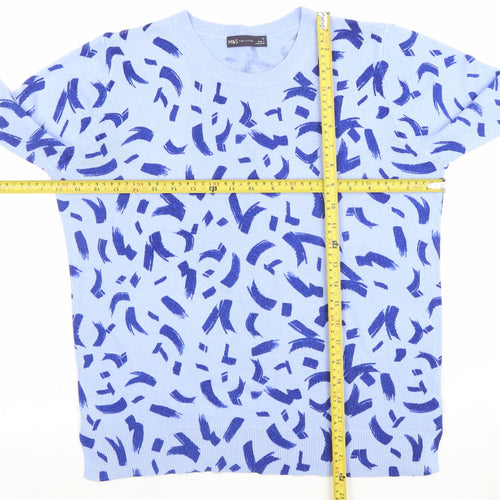 Marks and Spencer Women’s Blue Geometric Acrylic Crew Neck Jumper Size 12