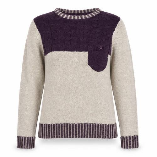 Soulstar Women’s Beige & Purple Cable-Knit Jumper Size S Long Sleeve Pullover
