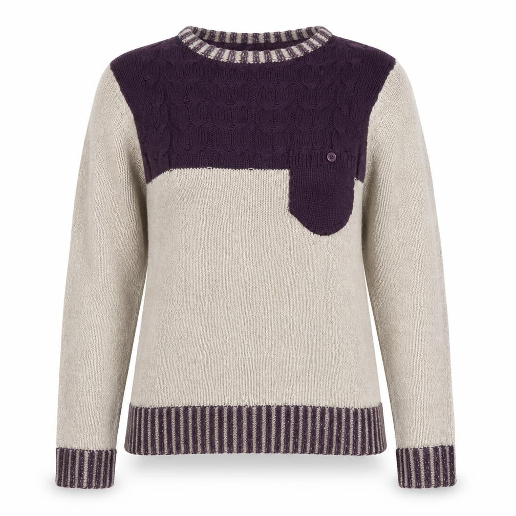 Soulstar Women’s Beige & Purple Cable-Knit Jumper Size S Long Sleeve Pullover