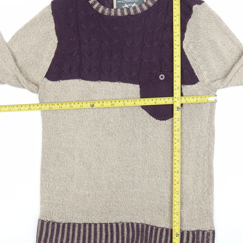 Soulstar Women’s Beige & Purple Cable-Knit Jumper Size S Long Sleeve Pullover