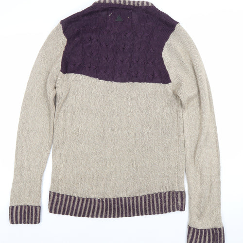 Soulstar Women’s Beige & Purple Cable-Knit Jumper Size S Long Sleeve Pullover