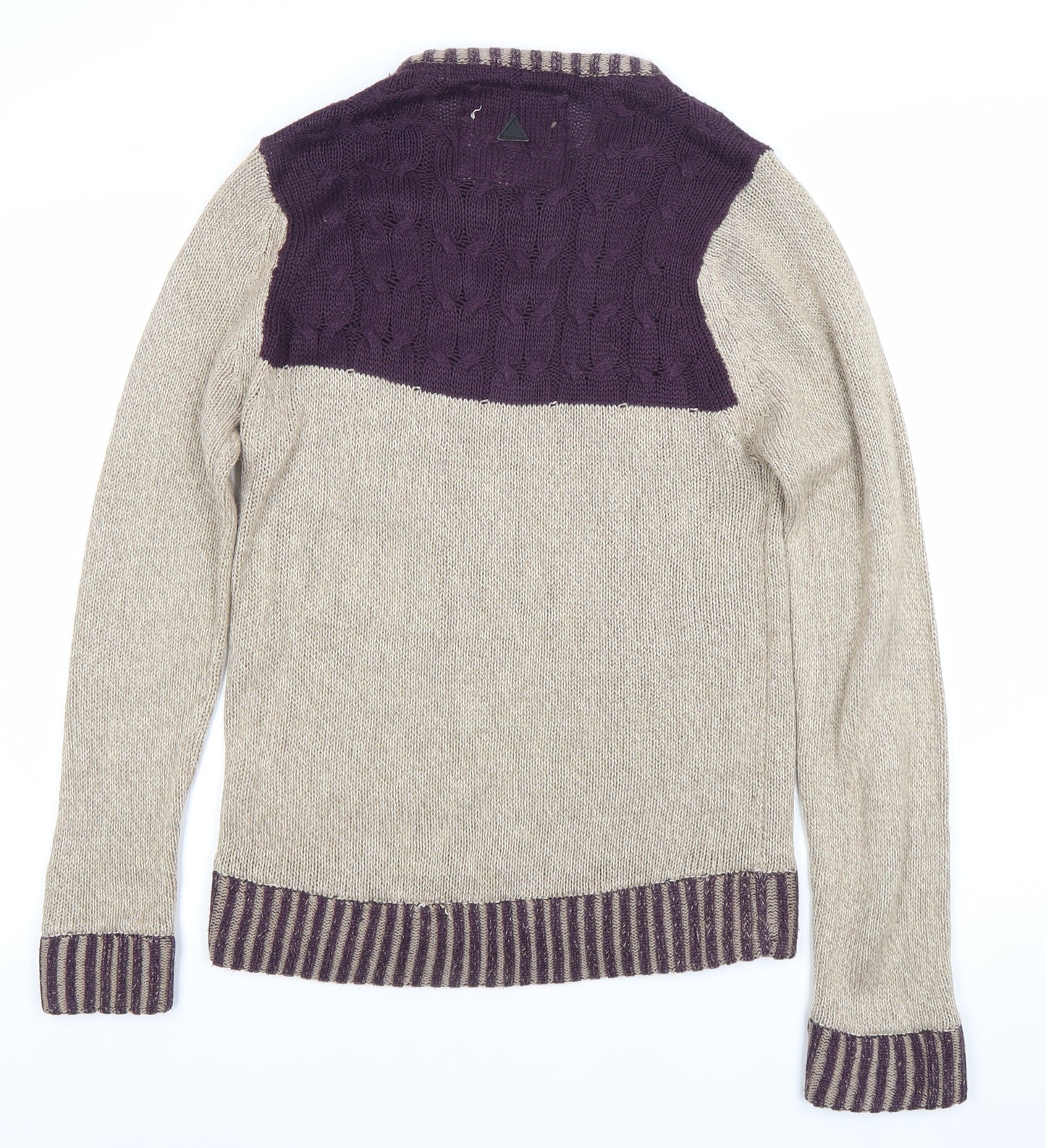 Soulstar Women’s Beige & Purple Cable-Knit Jumper Size S Long Sleeve Pullover