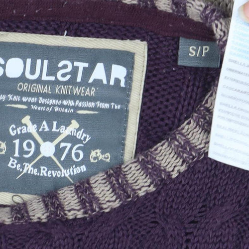 Soulstar Women’s Beige & Purple Cable-Knit Jumper Size S Long Sleeve Pullover