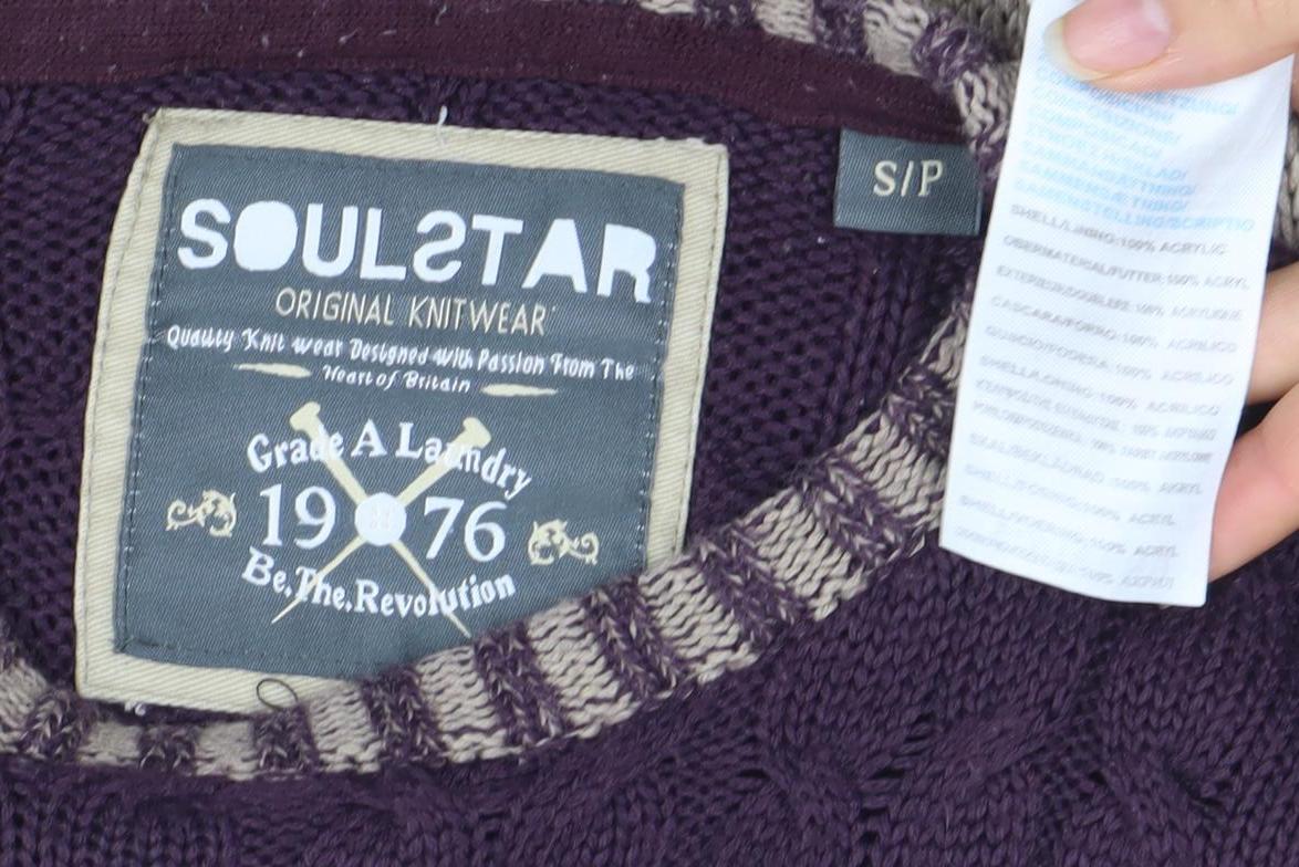 Soulstar Women’s Beige & Purple Cable-Knit Jumper Size S Long Sleeve Pullover